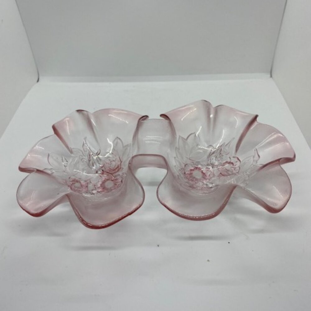 Vintaga Mikasa Rosella Glass Pink Floral Double Sided Serving Bowl New